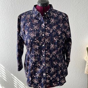 Lands’ End Wrinkle Free Oxford Shirt, Three Quarter Sleeve in Floral